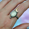Size 9, Moon&Star ring, Opal, Sterling and Fine Silver