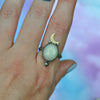Size 9, Moon&Star ring, Opal, Sterling and Fine Silver