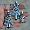 Cat Familiar, Pendant, Tourmaline and Hematite