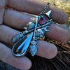 Cat Familiar, Pendant, Tourmaline and Hematite