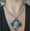 Dried Flowers, Natural Moss Agate Pendant