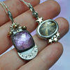 Pendant set, Moon&Star sets, Golden Star Quartz & Amethyst, Sterling and Fine Silver