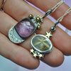 Pendant set, Moon&Star sets, Golden Star Quartz & Amethyst, Sterling and Fine Silver