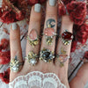 Size 9.5, Sweet Bloom, Vintage Glass, Sterling and Fine Silver and Brass