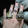 Size 7, Serpent's Cradle, Smoky Quartz, Sterling and Fine Silver and Brass