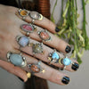 Size 6, Moon&Star sets, Pink Chalcedony and Confetti Sunstone, Sterling and Fine Silver