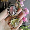 Spring Wreath necklace, Richly colored Rose Quartz, Sterling and Fine Silver and Brass