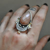 Size 7, Starlight, Moonstone, Sterling and Fine Silver and Brass