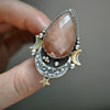 Size 7, Starlight, Moonstone, Sterling and Fine Silver and Brass